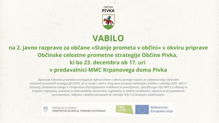 VABILO  na 2. javno razpravo za občane »Stanje prometa v občini« v okviru priprave Občinske celostne prometne strategije Občine Pivka