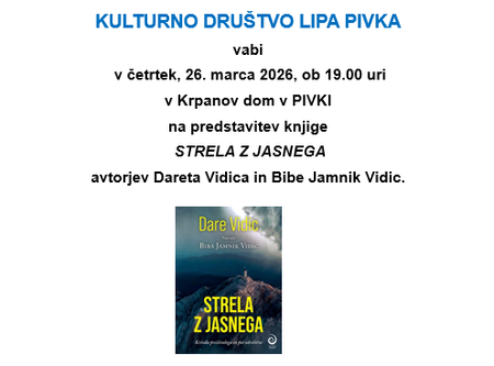 Strela z jasnega, vabilo na predstavitev knjige